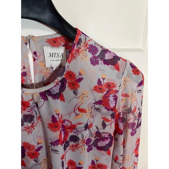 MISA Los Angeles Camila‎ Dress Purple Floral Smocked  Sleeve Mini Dress Sz Small - Picture 7 of 12